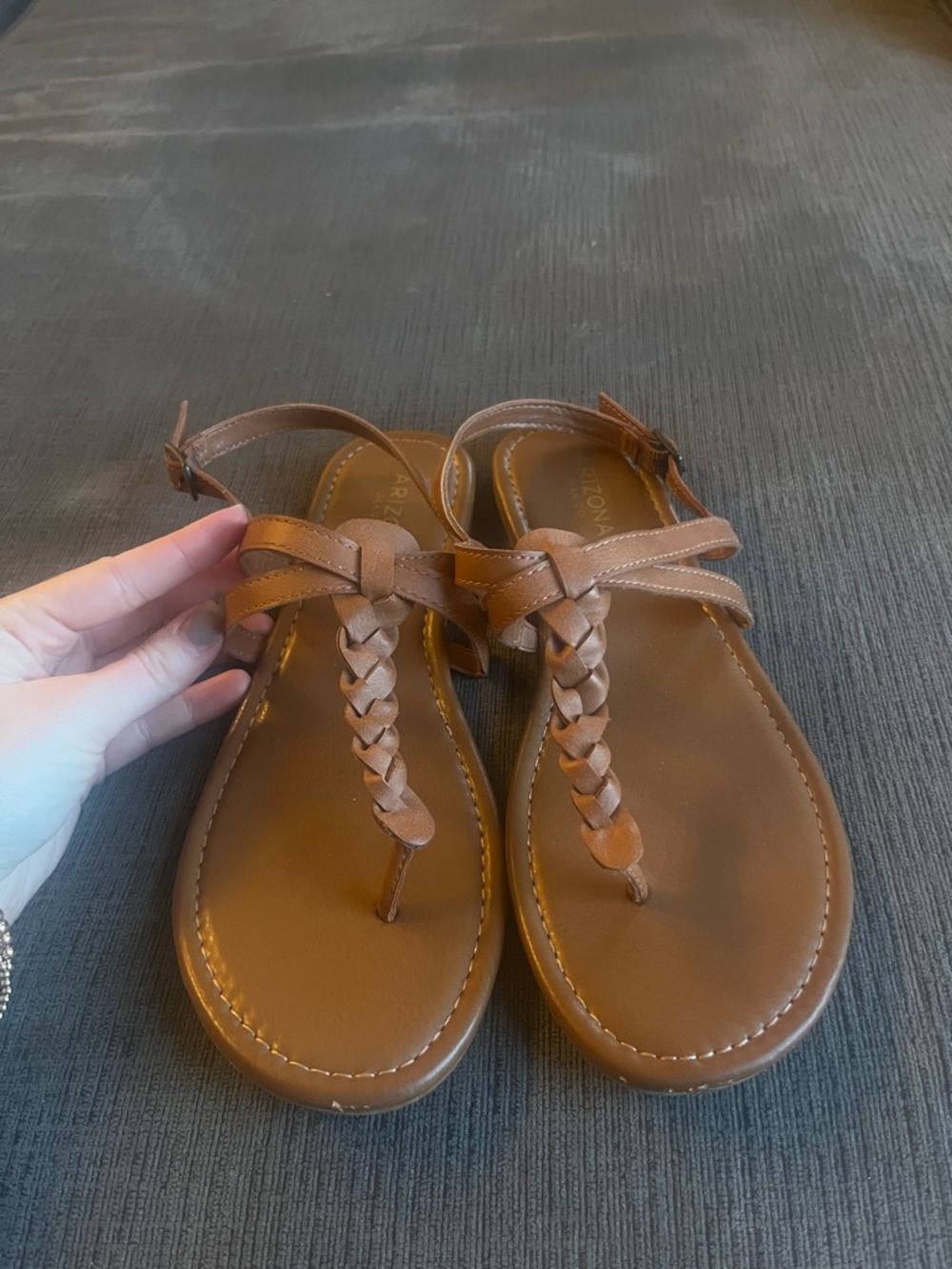 Arizona Jean Company Tan Braided T-Strap Sandals